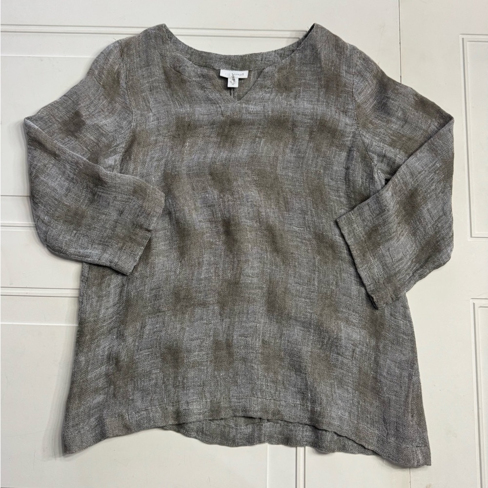 Pure J. Jill Womens Size XS Oversized Linen Blend 3/4 Sleeve Olive Green Blouse